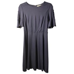 Boden Navy Blue Flutter Sleeve Fit and Flare Dress Red Lining US 8R UK 12R J0267